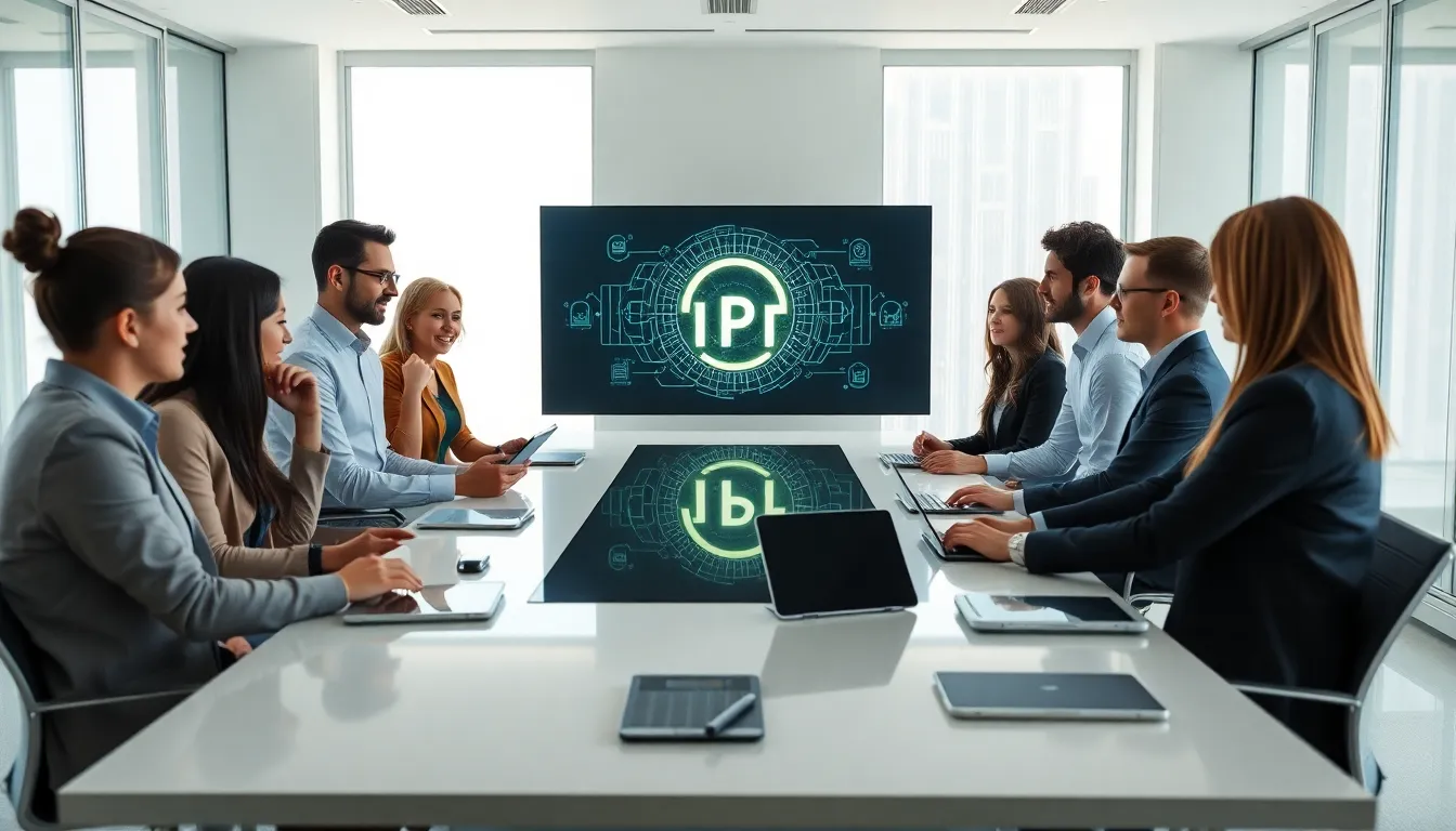 diverse team discussing IP address concepts in a modern office.